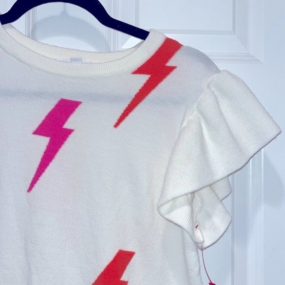 THML flutter sleeve LIGHTNING BOLT Sweater lightweight Pink NWOT summer - Picture 2 of 9